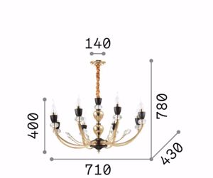 Vanity sp8 ideal lux lampadario classico oro e nero con cristalli molati per salotto