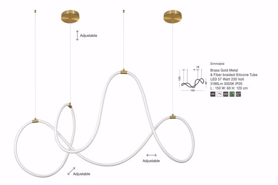 Lampada sospensione flessibile design per soggiorno oro led 57w 3000k dimmerabile