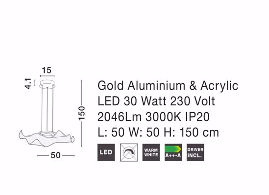 Lampadario oro design per cucina moderna fazzoletto led 30w 3000k