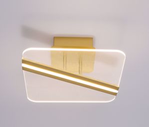Plafoniera quadrata 32cm led 21w 3000k trasparente oro per interni