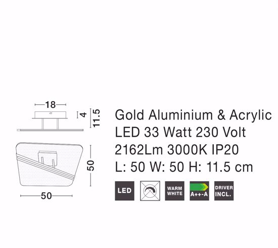 Plafoniera design oro 50cm led 33w 3000k quadrata per salotto soggiorno