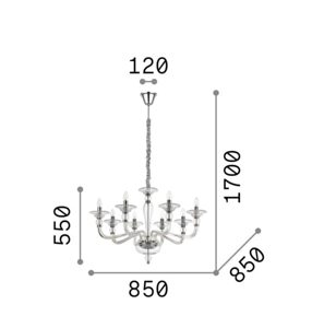 Danieli sp8 ideal lux lampadario classico 8 bracci cristallo trasparente per salotto