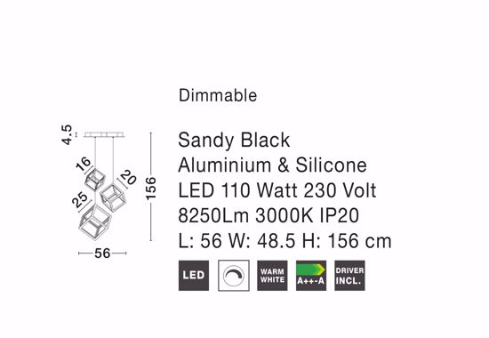 Lampadario moderno nero cubi led 45w 3000k dimmerabile per soggiorno