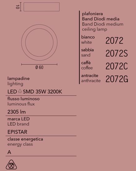 Plafoniera led 35w 60cm grigio antracite 3200k affralux band diodi