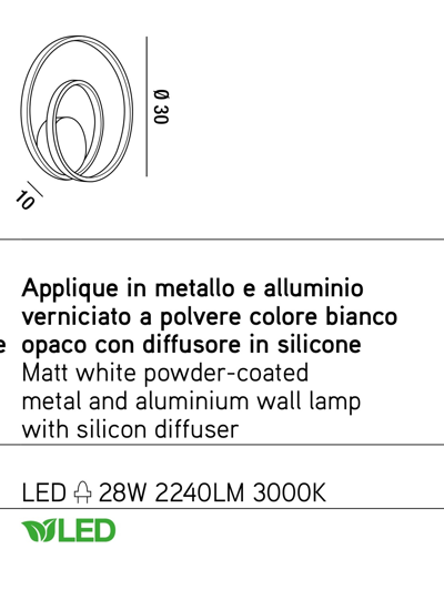 Applique led 28w 3700k design moderno bianco perenz illuminazione ritmo