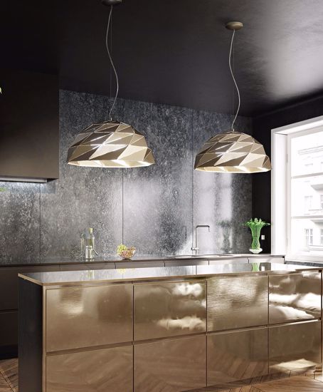 Lampadario cupola design per cucina oro satinato tilt perenz illuminazione