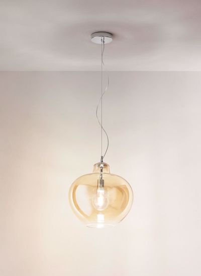 Lampadario a sospensione sfera di vetro ambra bowl perenz illuminazione