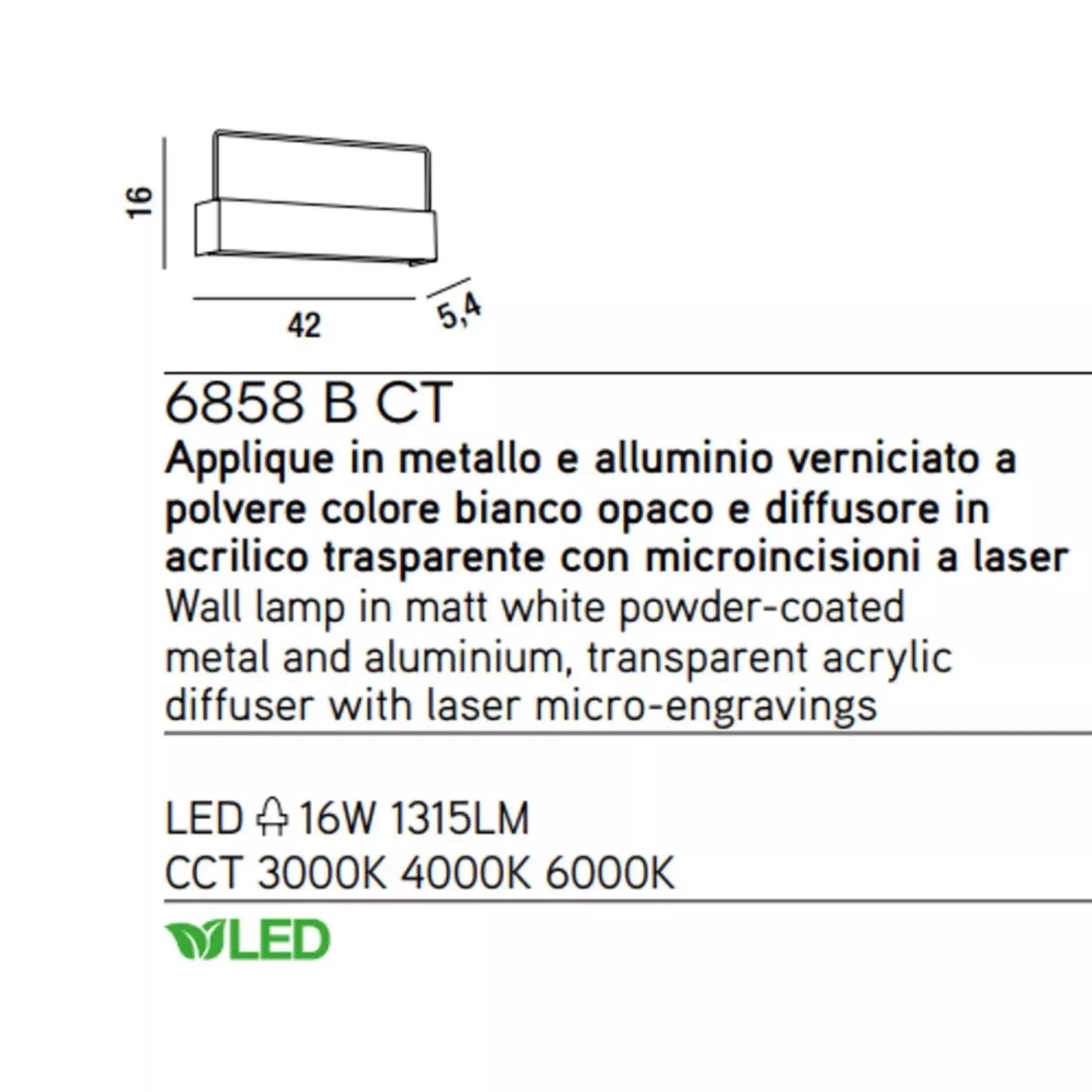 Applique moderno Perenz TANGE 6884 CT LED bianco dinamico lampada parete