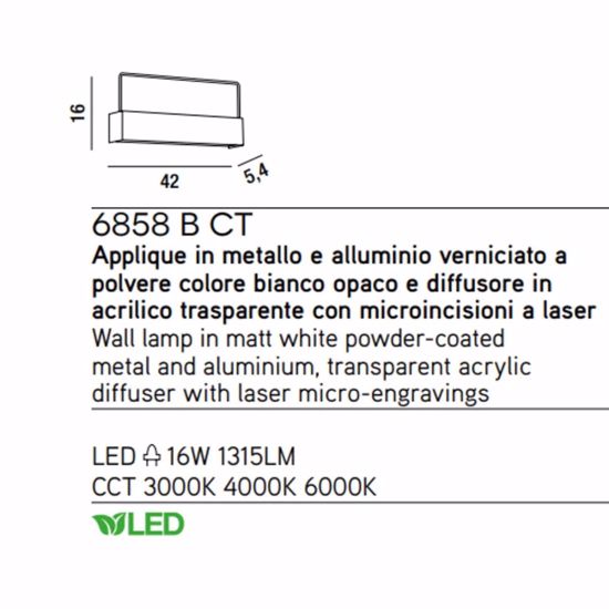 Applique led 16w cct 3000k 4000k 6000k bianco moderno tape perenz