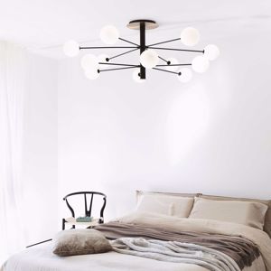 Ideal lux cosmopolitan pl12 plafoniera per camera da letto moderna nera 12 luci sfere vetro bianco
