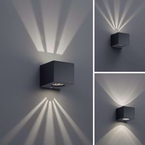 Applique da esterno ip44 cubo nero led 4w 3000k multi fasci di luce