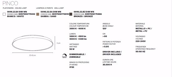 Vivida pinco plafoniera bianca led 50w 3000k 4000k rotonda dimmerabile