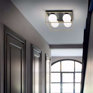 Lingotto pl4 ideal lux plafoniera moderna 4 luci boccia vetro bianco opaco per soggiorno
