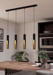Lampadario binario 4 luci cilindro nero e oro per tavolo cucina