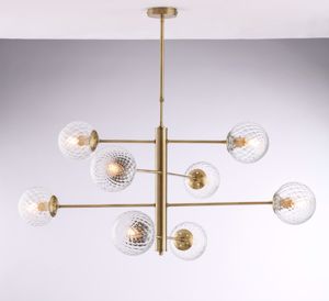 Lampadario moderno 8 luci oro bronzato sfere vetro trasparente per soggiorno