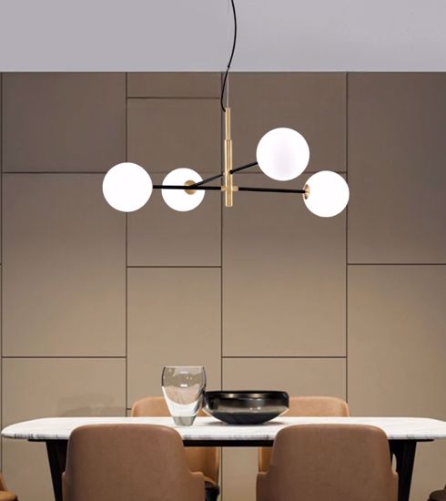 Lampadario moderno design oro nero sfere vetro per soggiorno