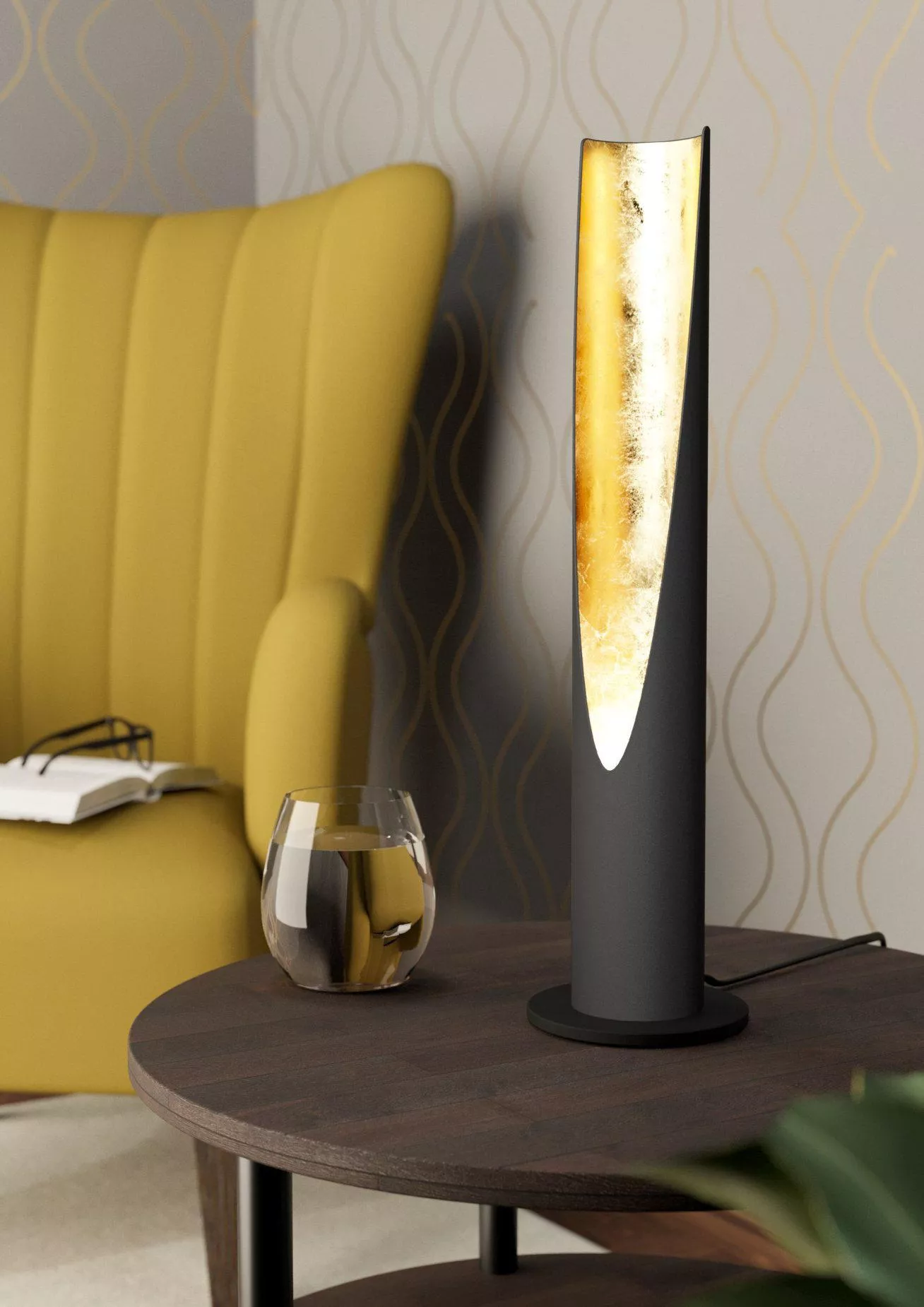 Lampada da tavolo soggiorno moderno nera e oro design cilindro - 8696