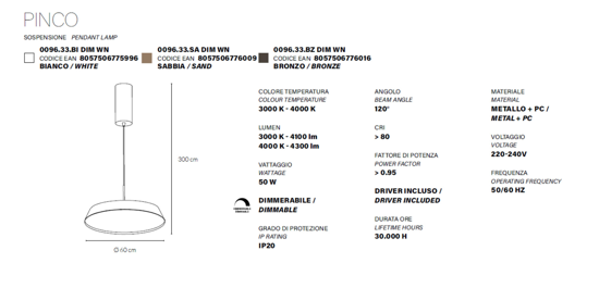 Lampadario da cucina bronzo led 50w 3000k 4000k dimmerabile vivida pinco