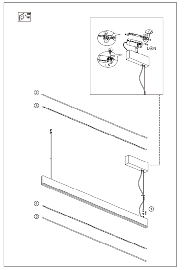 Lampadario orizzontale titanio per tavolo cucina led 36w cct vivida segmento