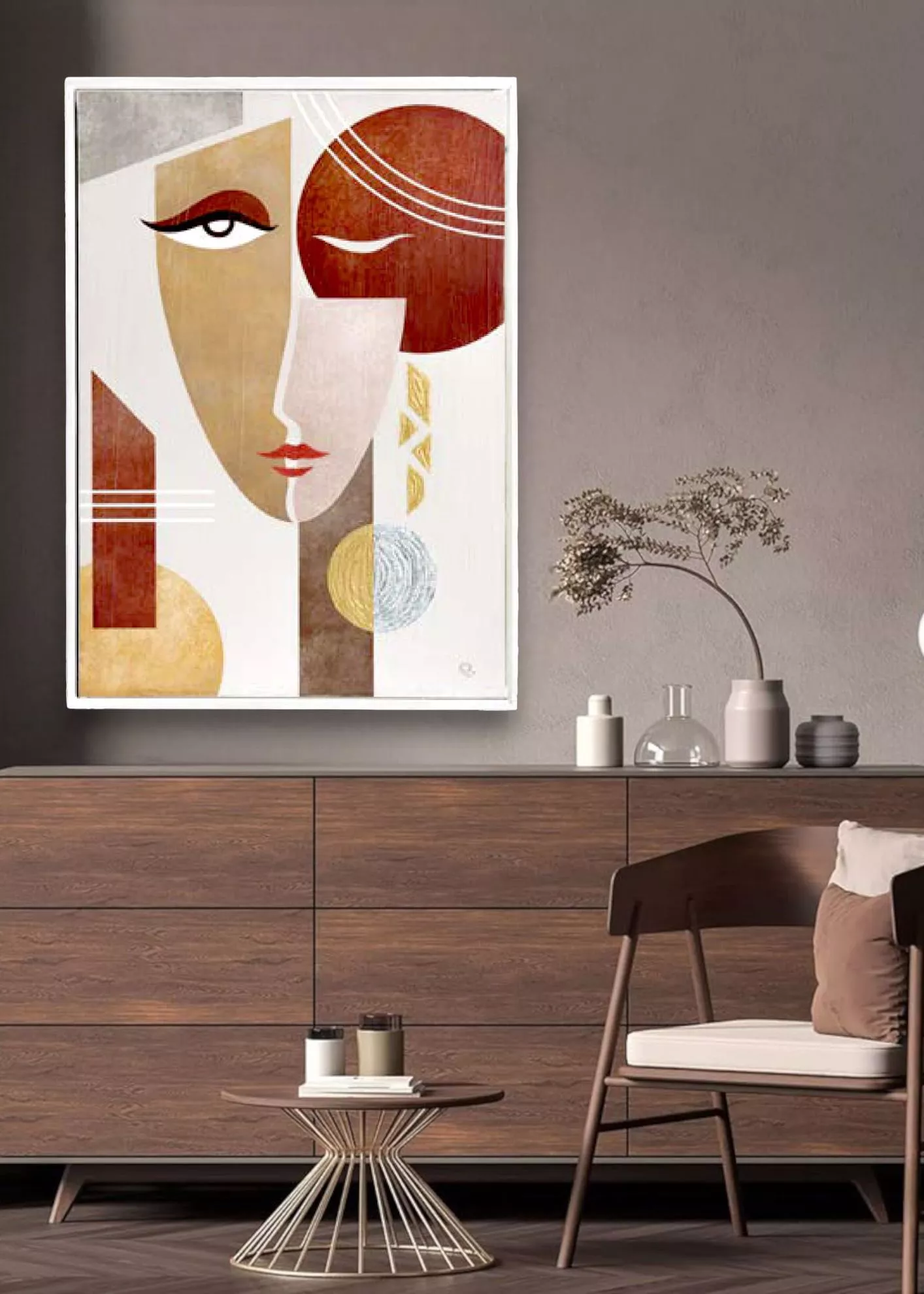 Quadro verticale moderno creatività dipinto su tela decorato cornica  bianca 50x70 - 861E