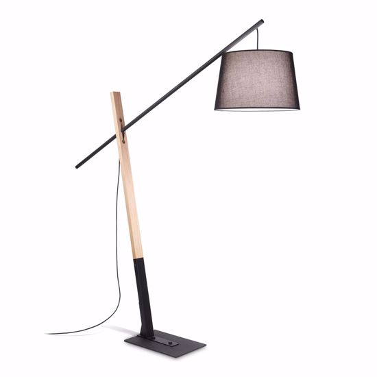 Ideal lux eminent pt1 lampada da terra ad arco legno naturale nera paralume bianco