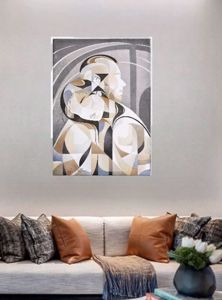 Quadro comprensione dipinto su tela 50x70 astratta moderna cornice bianca