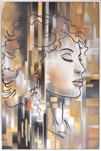 Quadro donna misteriora dipinto moderno su tela cornice bianca 60x90
