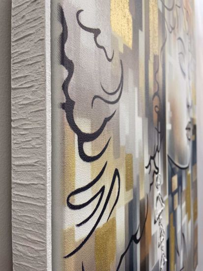 Quadro donna misteriora dipinto moderno su tela cornice bianca 60x90