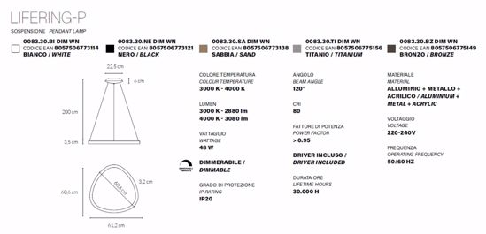 Lampadario moderno titanio rotondo led 48w 3000k 4000k dimmerabile vivida lifering