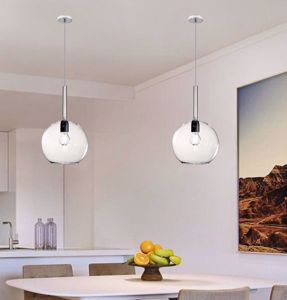 Lampada pendente da cucina moderna sfera vetro trasparente 25cm top light future