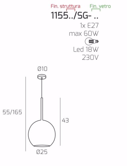 Lampada pendente da cucina moderna sfera vetro trasparente 25cm top light future