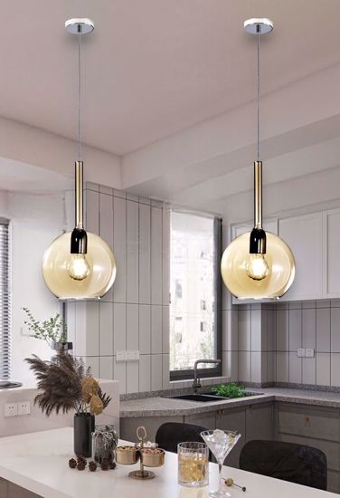 Lampadario pendente per isola cucina boccia vetro ambra 20cm