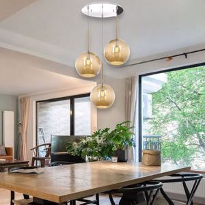 Lampadario per soggiorno 3 sfere a sospensione vetri ambra future top light