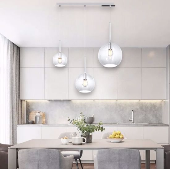 Lampadario 3 luci a sospensione per cucina vetri trasparenti top light future