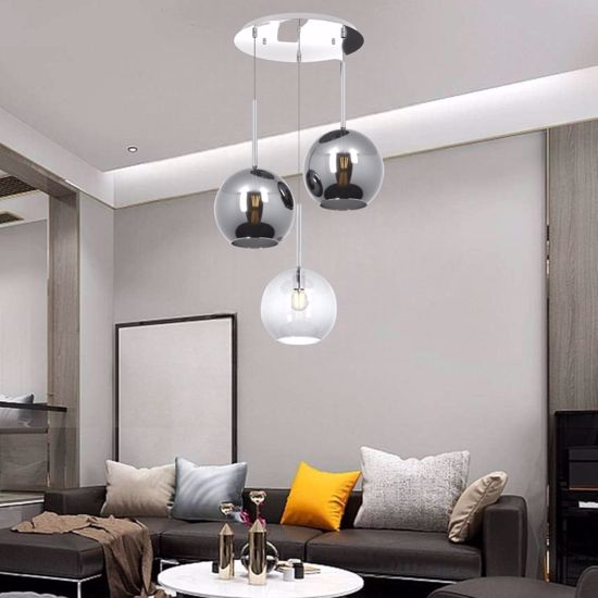 Lampadario a sospensione 3 luci cromo trasparente per soggiorno moderno top light future