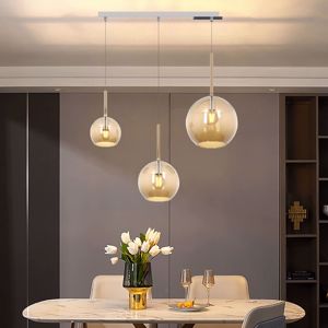 Lampadario per tavolo cucina sospensioni 3 luci vetri ambra top light future