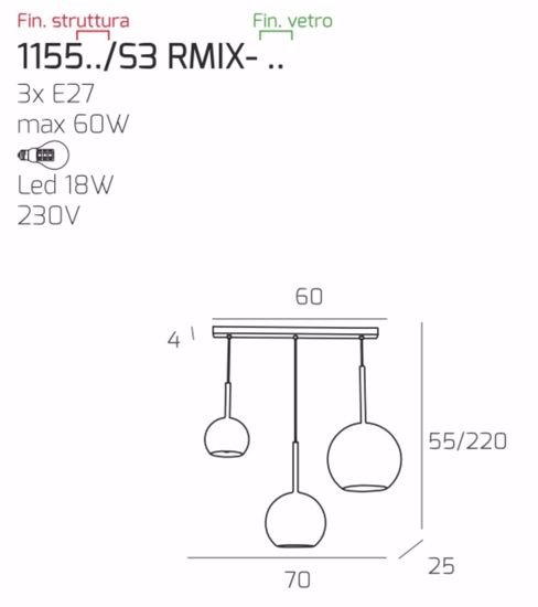 Lampadario per cucina a sospensione 3 vetri oro top light future