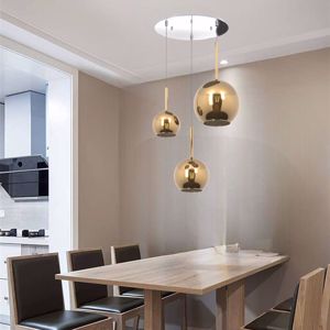 Toplight future lampadario 3 luci a sospensione vetri oro per soggiorno moderno