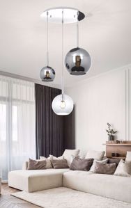Lampadario a sospensione 3 luci vetri cromo trasparente per soggiorno moderno
