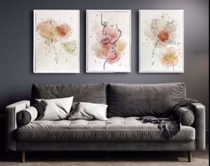 Tris quadri moderni per soggiorno smumature di amore dipinti cornice bianca
