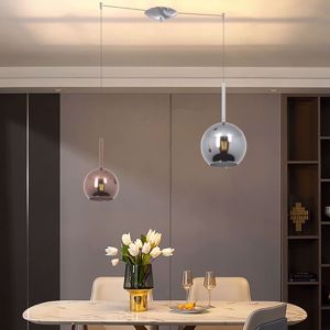 Lampadario duue luci sospese per cucina sfere vetro rame cromo future top light