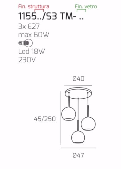 Top light future lampadario 3 luci vetri trasparenti a sospensione per cucina moderna