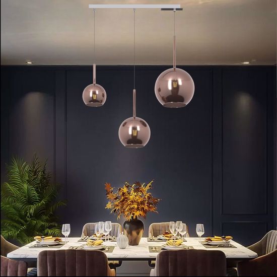 Lampadario a sospensione moderna per tavolo da cucina tre luci vetri rame top light