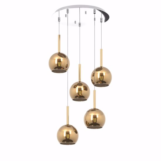 Lampadario 5 lampade a sospensione per soggiorno vetri oro top light future