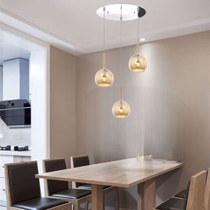 Lampadario per cucina moderna 3 luci sfere vetro ambra top light future