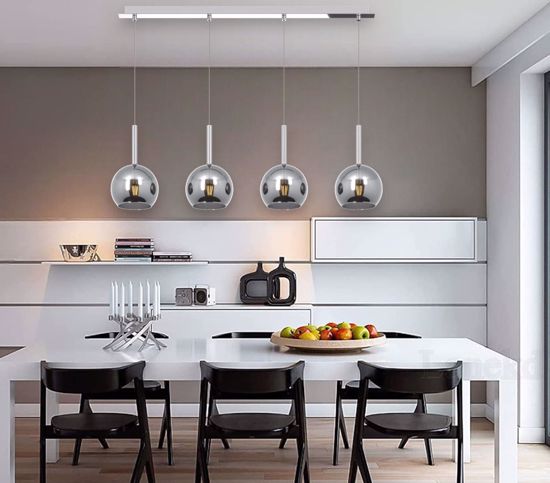 Lampadario 4 luci sospese per tavolo cucina moderna vetri cromo future top light