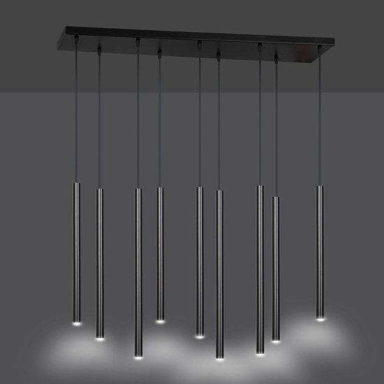 Lampadario nero 9 luci a sospensione cilindri per tavolo soggiorno moderno