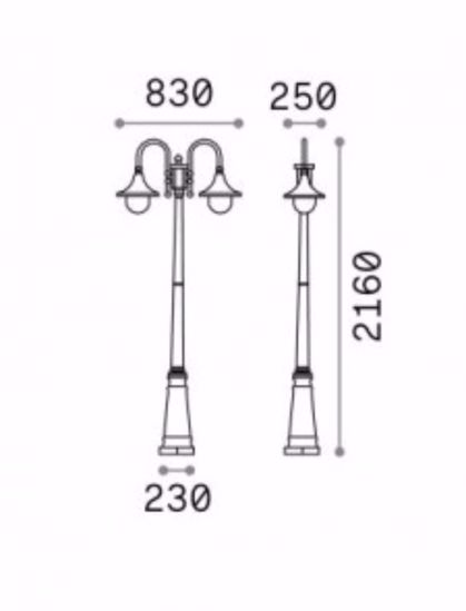 Cima pt2 lampione classico alto due luci da giardino ip43 ideal lux