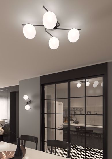Plafoniera moderna nera per soggiorno sfere vetro bianco top light holly