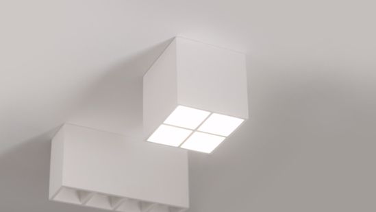 Plafoniera moderna quadrata 4 luci gu10 in gesso bianco pitturabile per interni